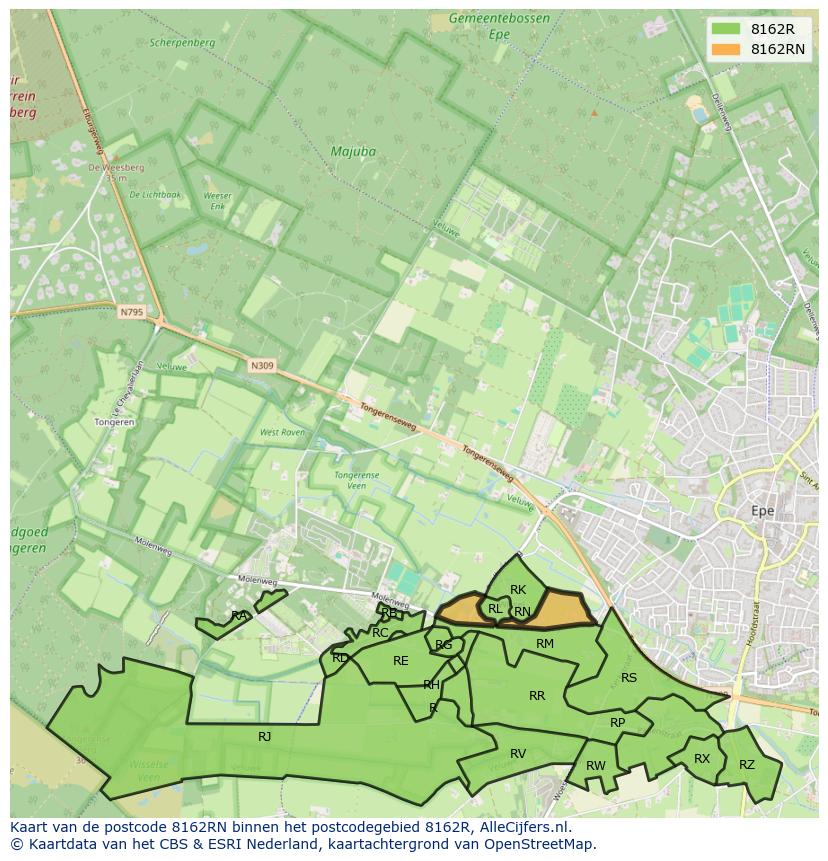 Afbeelding van het postcodegebied 8162 RN op de kaart.