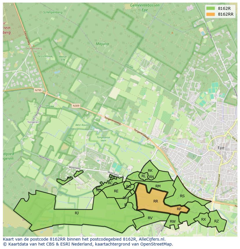 Afbeelding van het postcodegebied 8162 RR op de kaart.