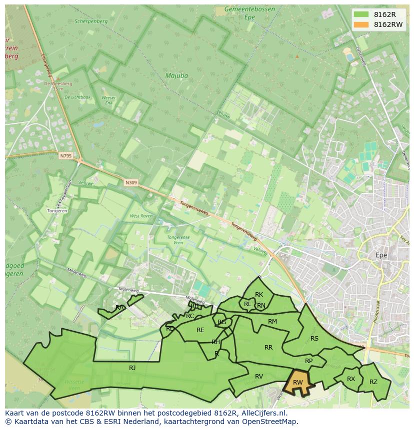 Afbeelding van het postcodegebied 8162 RW op de kaart.