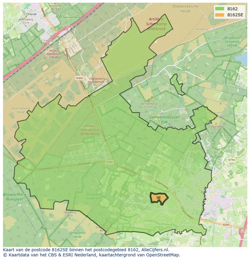 Afbeelding van het postcodegebied 8162 SE op de kaart.