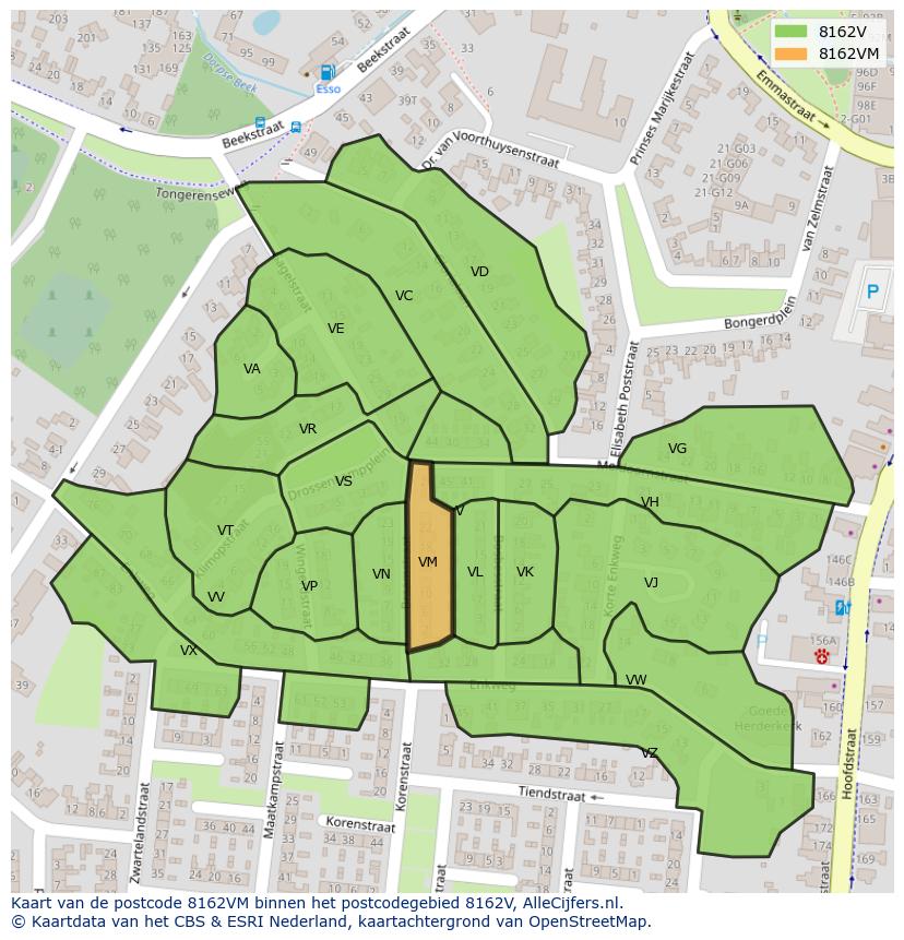 Afbeelding van het postcodegebied 8162 VM op de kaart.