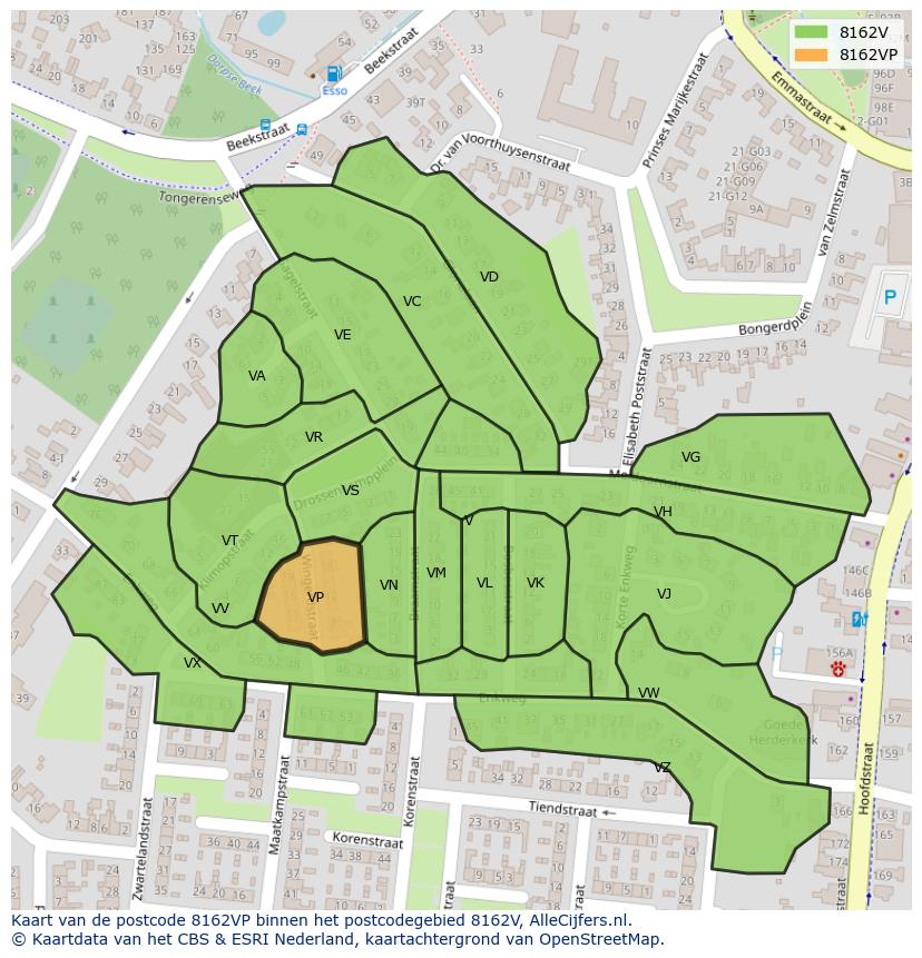 Afbeelding van het postcodegebied 8162 VP op de kaart.