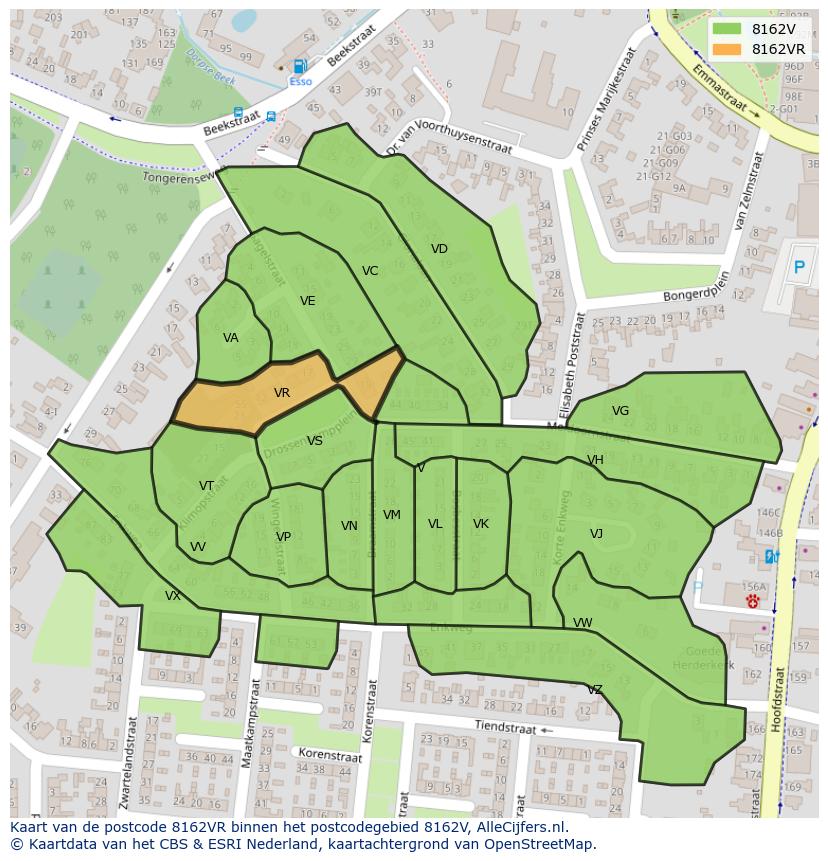 Afbeelding van het postcodegebied 8162 VR op de kaart.