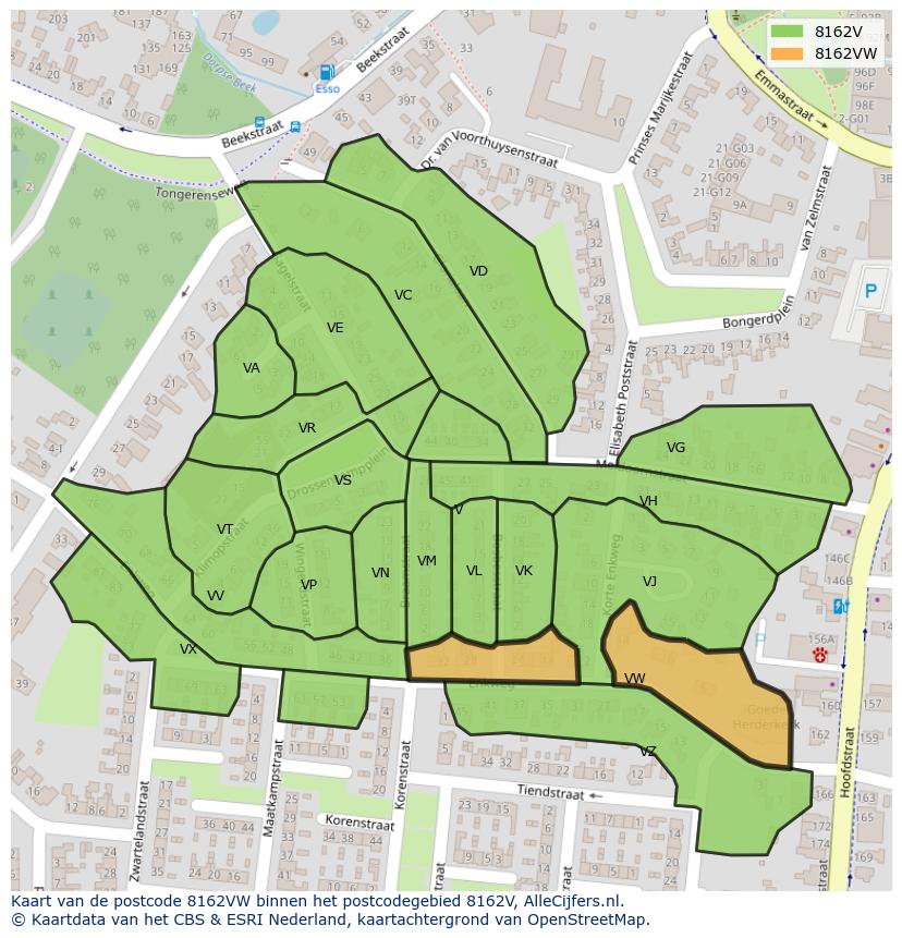 Afbeelding van het postcodegebied 8162 VW op de kaart.