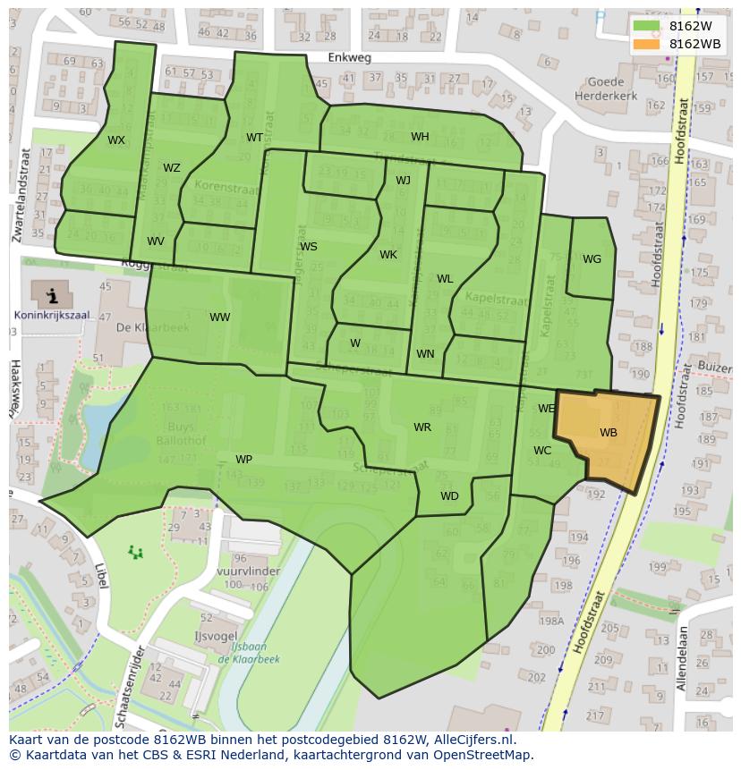 Afbeelding van het postcodegebied 8162 WB op de kaart.