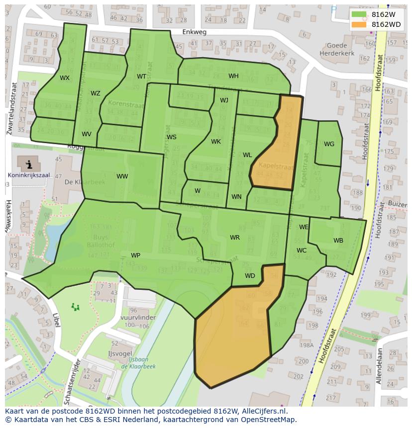 Afbeelding van het postcodegebied 8162 WD op de kaart.