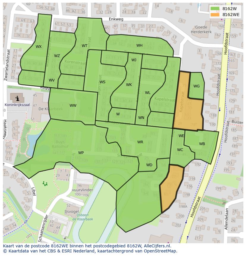 Afbeelding van het postcodegebied 8162 WE op de kaart.