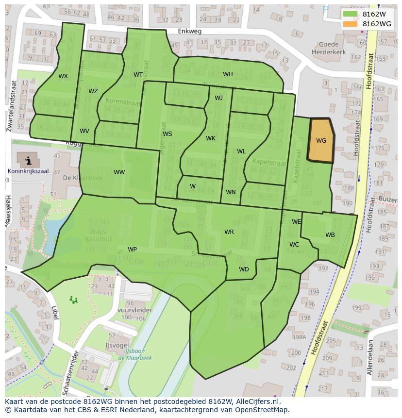 Afbeelding van het postcodegebied 8162 WG op de kaart.