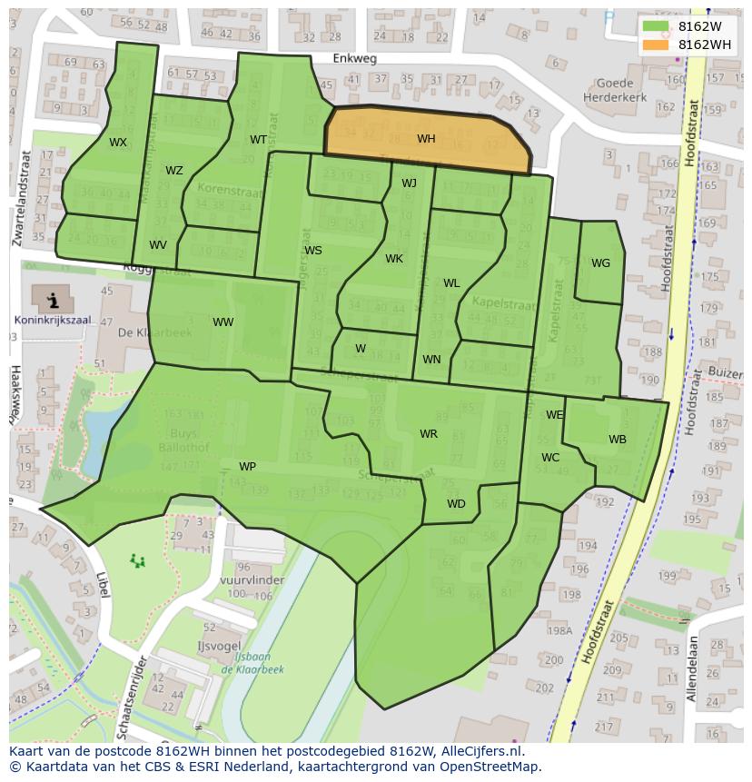 Afbeelding van het postcodegebied 8162 WH op de kaart.