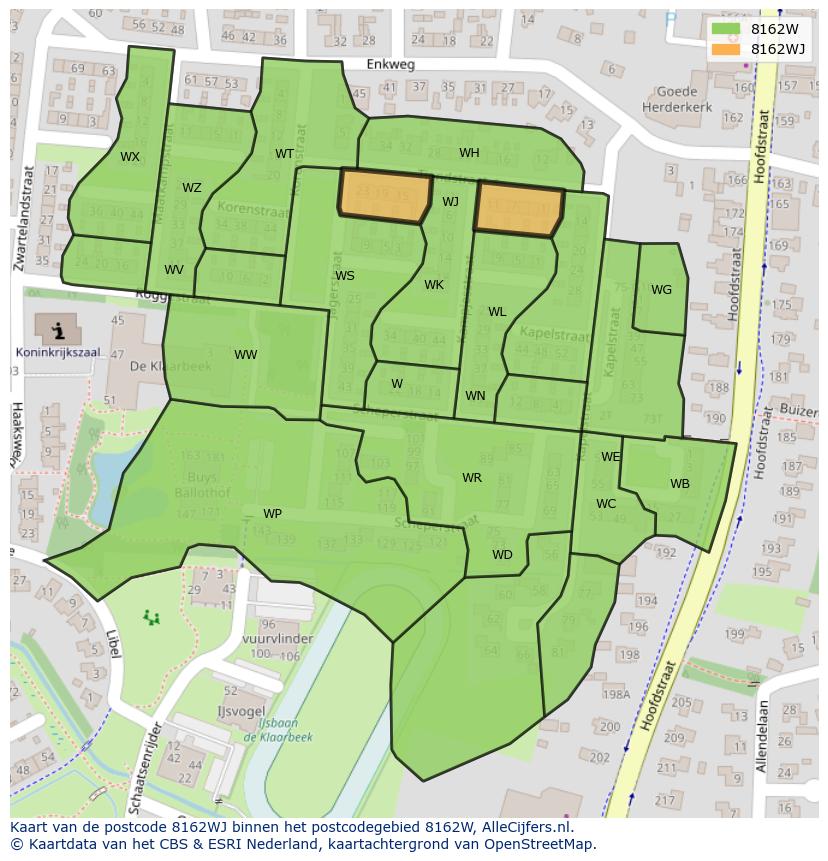 Afbeelding van het postcodegebied 8162 WJ op de kaart.
