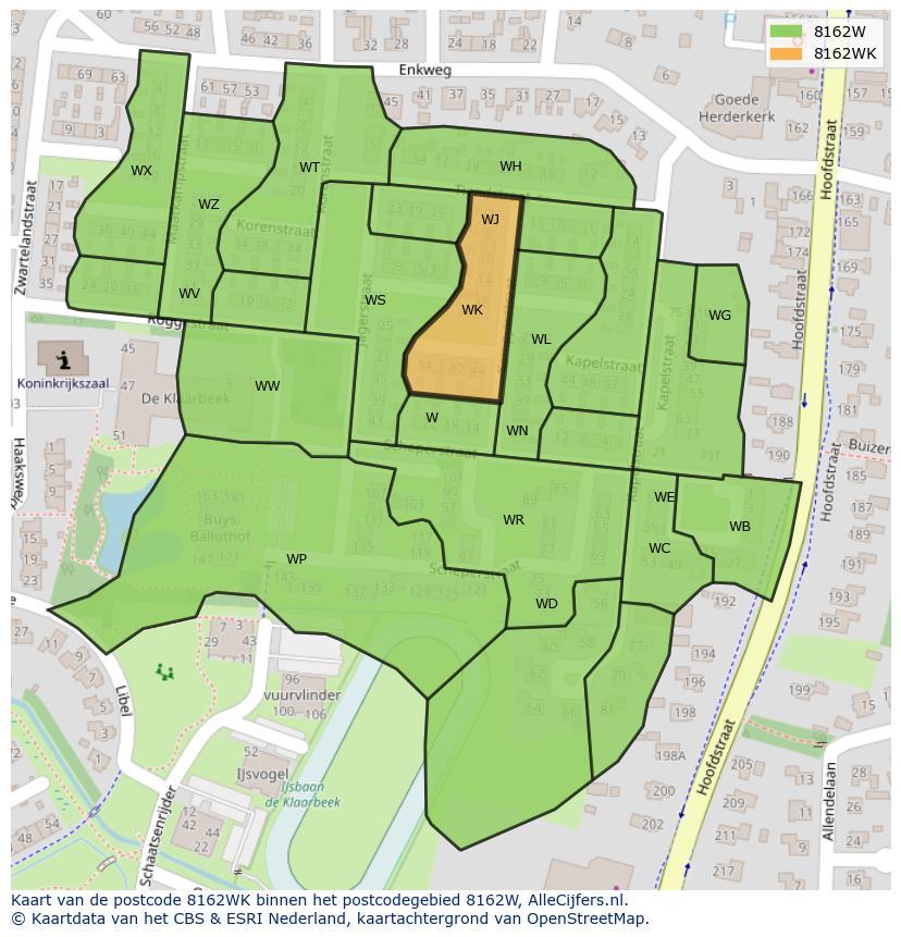 Afbeelding van het postcodegebied 8162 WK op de kaart.