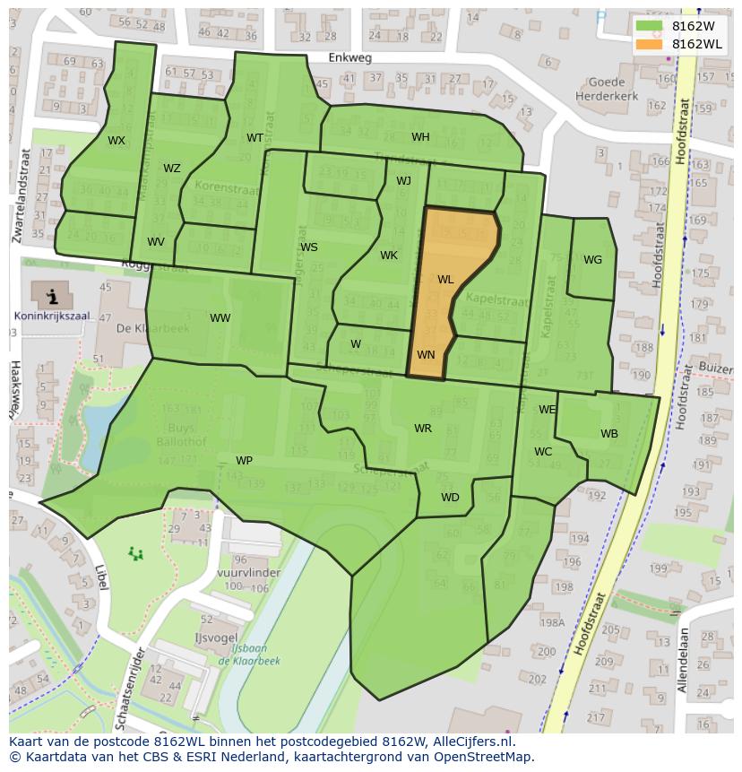 Afbeelding van het postcodegebied 8162 WL op de kaart.