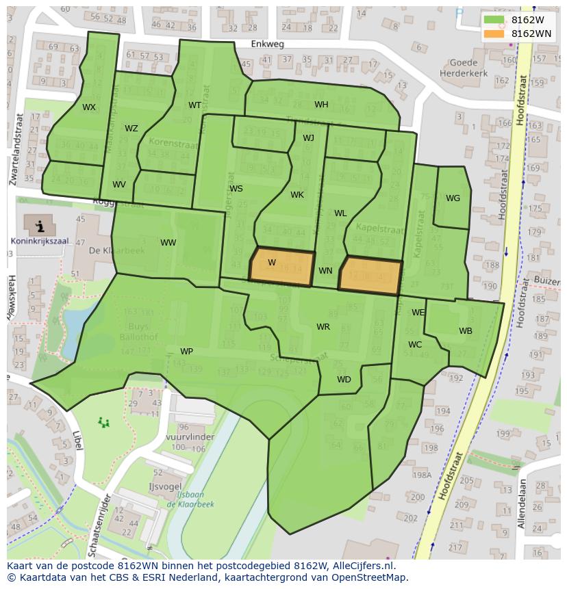 Afbeelding van het postcodegebied 8162 WN op de kaart.