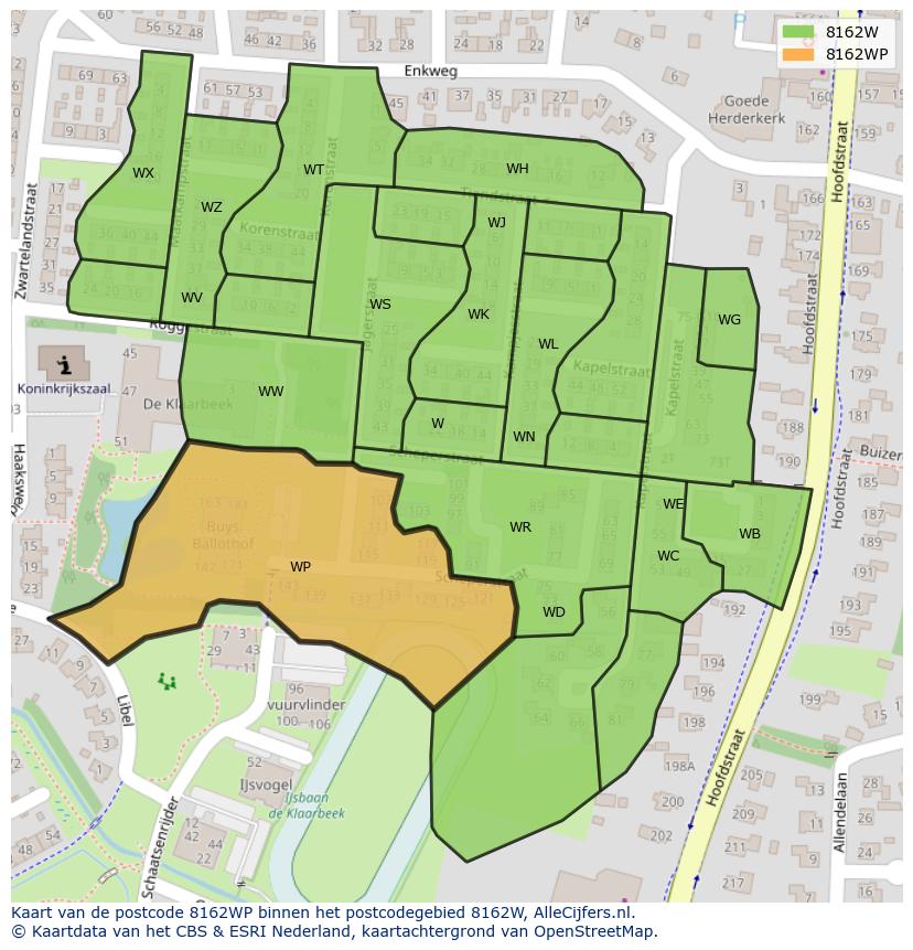 Afbeelding van het postcodegebied 8162 WP op de kaart.