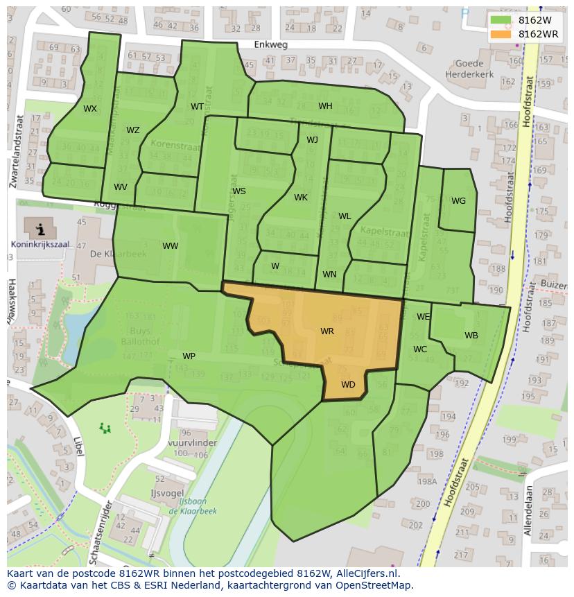 Afbeelding van het postcodegebied 8162 WR op de kaart.