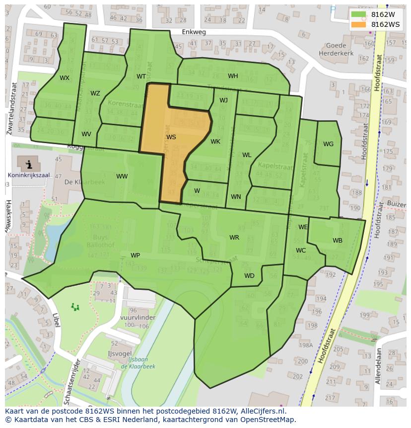 Afbeelding van het postcodegebied 8162 WS op de kaart.
