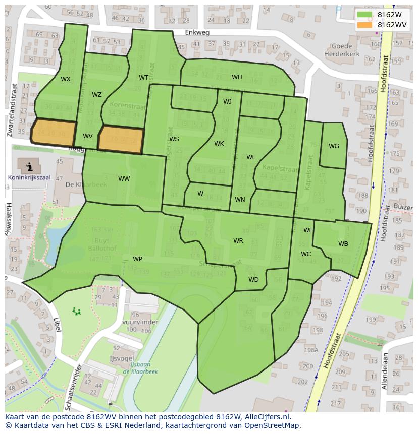 Afbeelding van het postcodegebied 8162 WV op de kaart.
