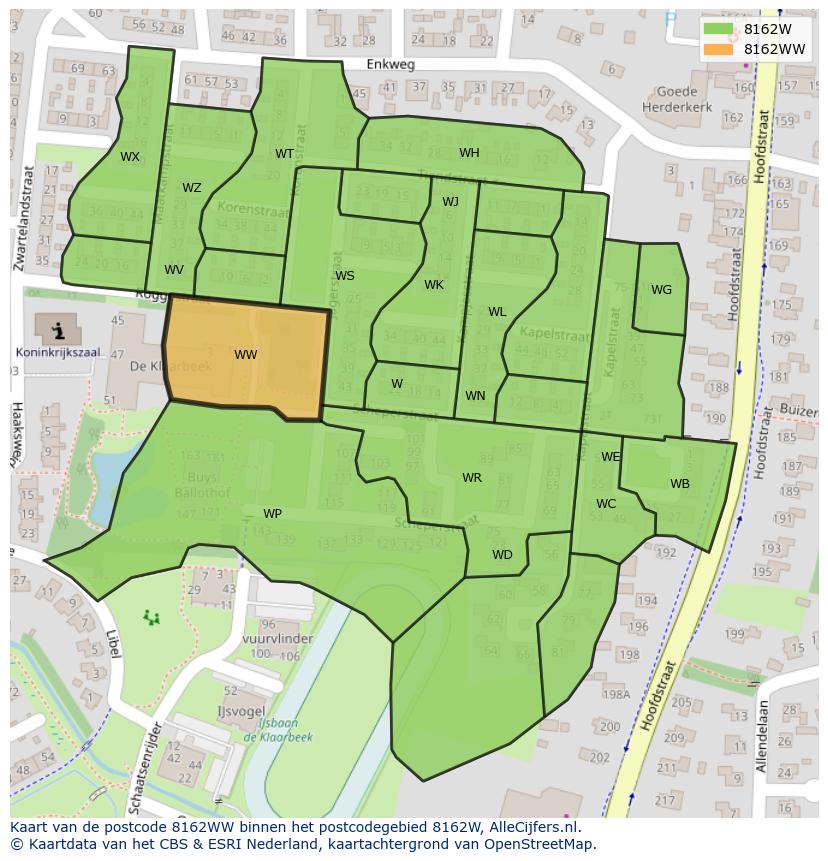 Afbeelding van het postcodegebied 8162 WW op de kaart.
