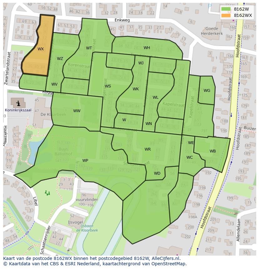 Afbeelding van het postcodegebied 8162 WX op de kaart.