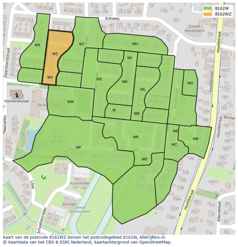 Afbeelding van het postcodegebied 8162 WZ op de kaart.