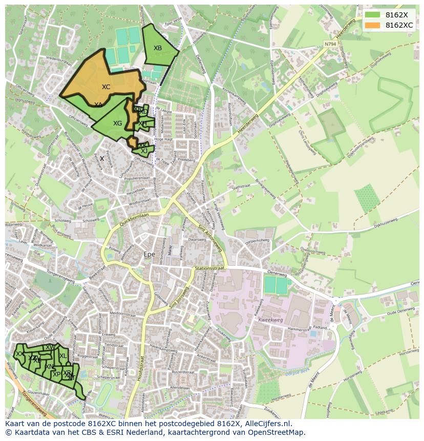 Afbeelding van het postcodegebied 8162 XC op de kaart.