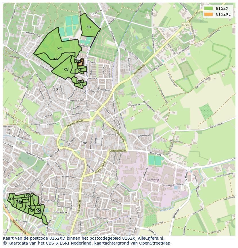 Afbeelding van het postcodegebied 8162 XD op de kaart.