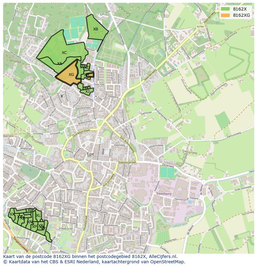 Afbeelding van het postcodegebied 8162 XG op de kaart.