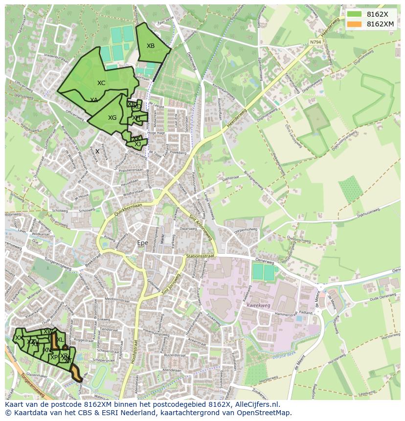 Afbeelding van het postcodegebied 8162 XM op de kaart.
