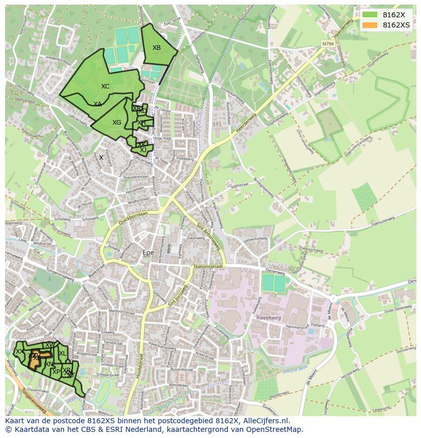Afbeelding van het postcodegebied 8162 XS op de kaart.