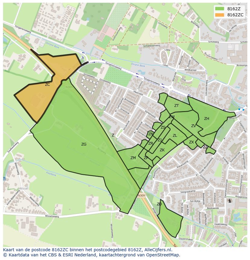 Afbeelding van het postcodegebied 8162 ZC op de kaart.