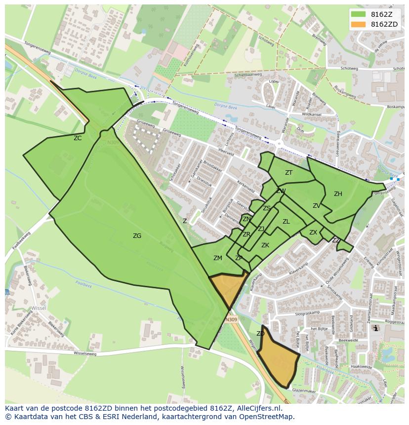Afbeelding van het postcodegebied 8162 ZD op de kaart.