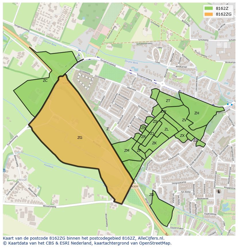 Afbeelding van het postcodegebied 8162 ZG op de kaart.