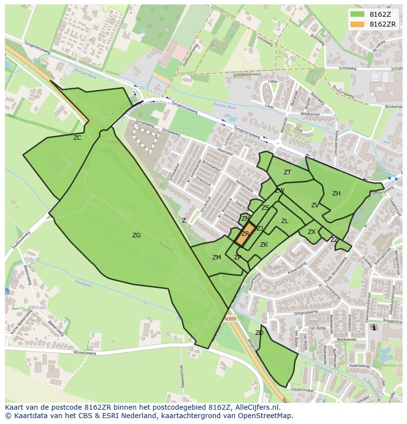 Afbeelding van het postcodegebied 8162 ZR op de kaart.