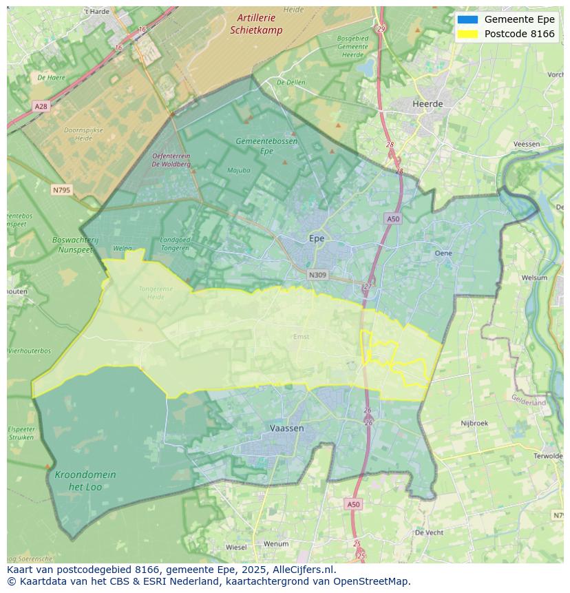 Afbeelding van het postcodegebied 8166 op de kaart.
