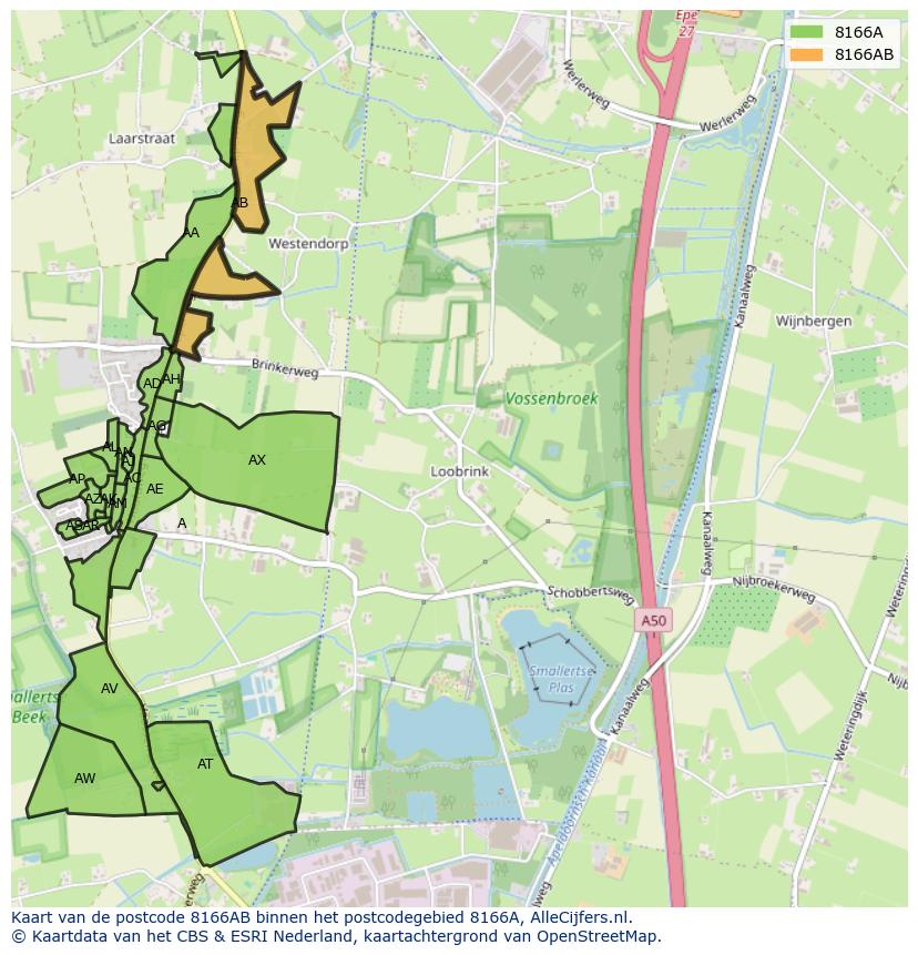 Afbeelding van het postcodegebied 8166 AB op de kaart.