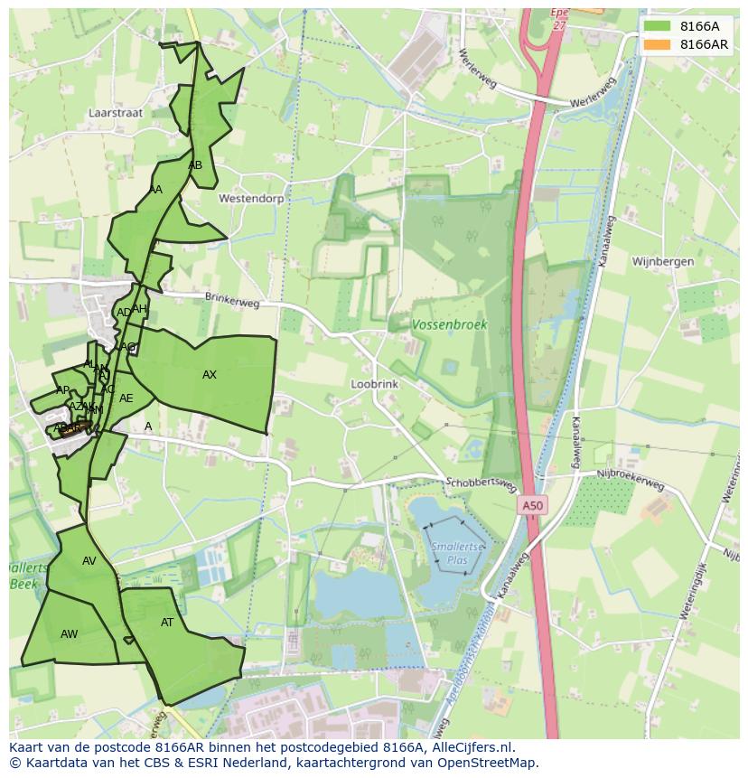 Afbeelding van het postcodegebied 8166 AR op de kaart.