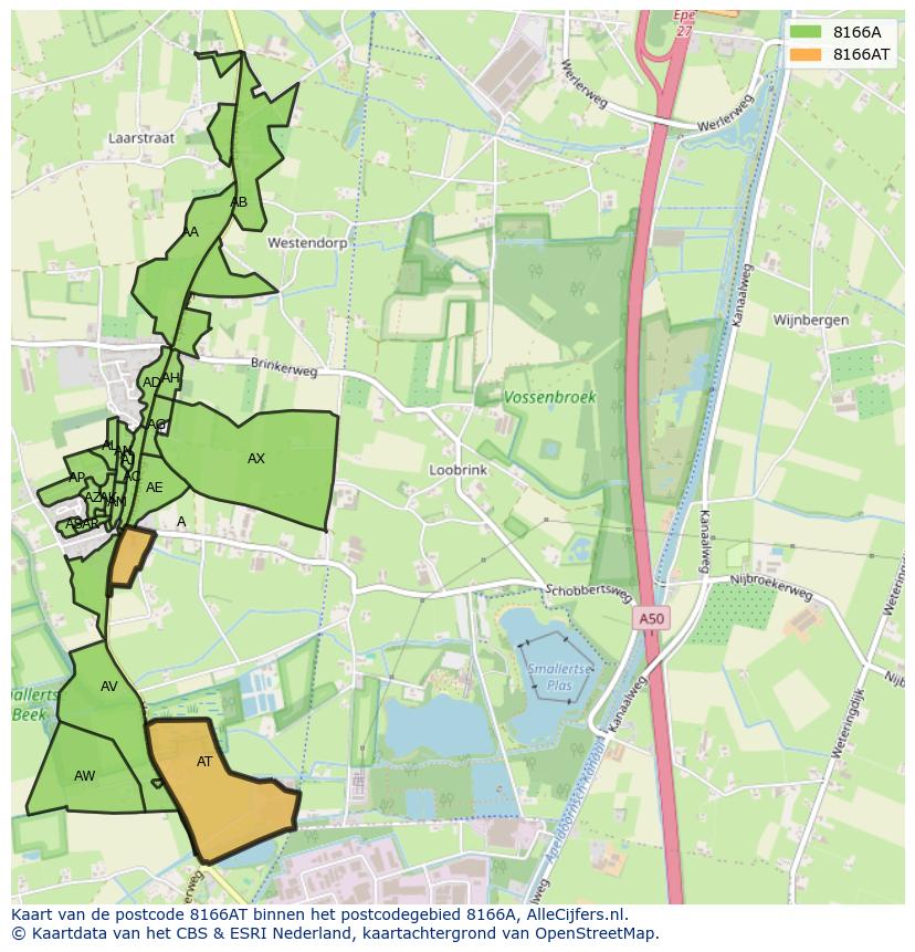 Afbeelding van het postcodegebied 8166 AT op de kaart.