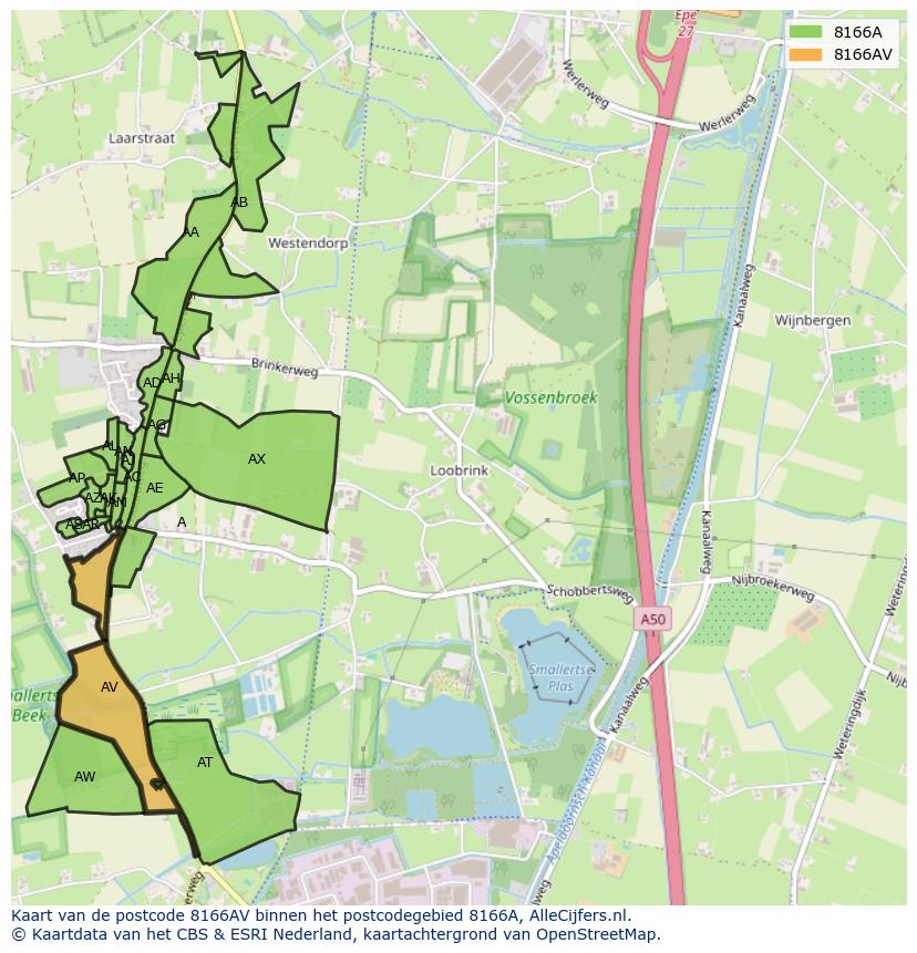 Afbeelding van het postcodegebied 8166 AV op de kaart.