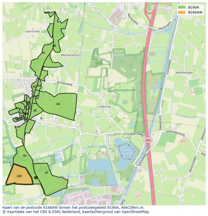 Afbeelding van het postcodegebied 8166 AW op de kaart.