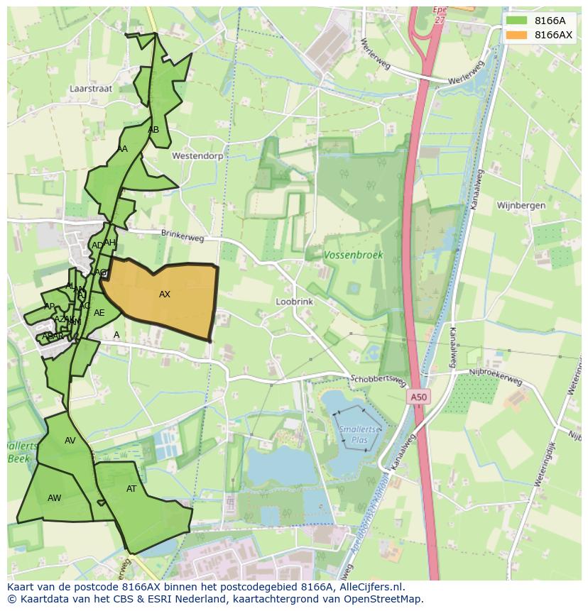 Afbeelding van het postcodegebied 8166 AX op de kaart.