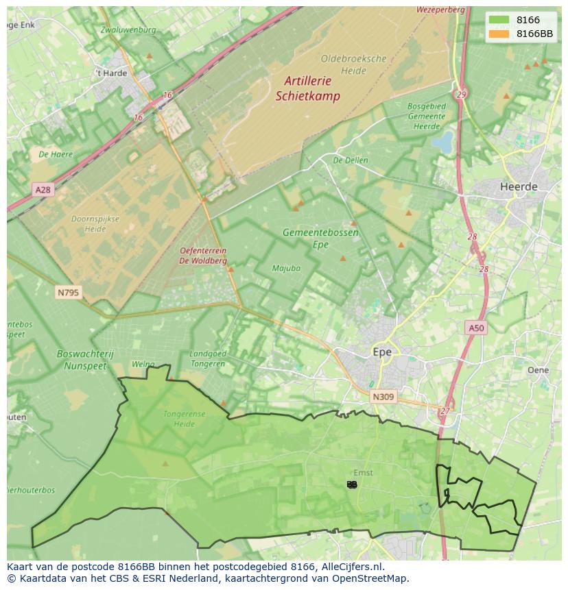Afbeelding van het postcodegebied 8166 BB op de kaart.