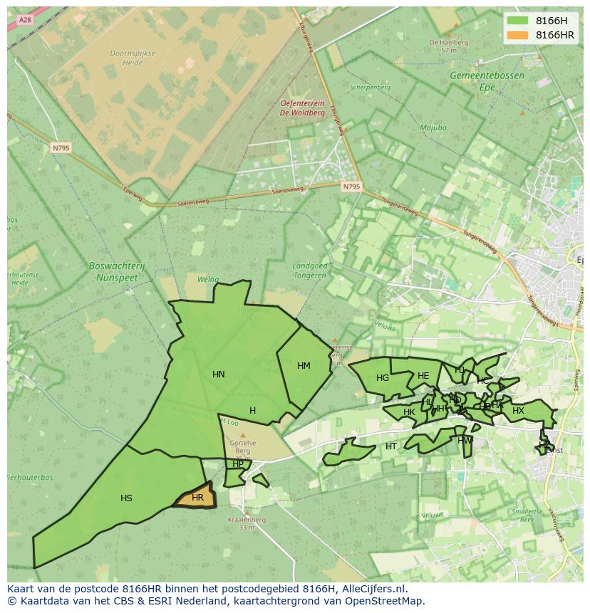 Afbeelding van het postcodegebied 8166 HR op de kaart.