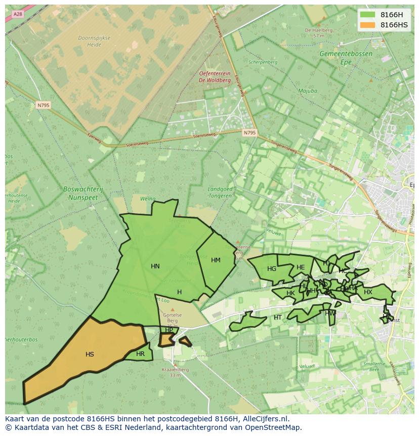Afbeelding van het postcodegebied 8166 HS op de kaart.