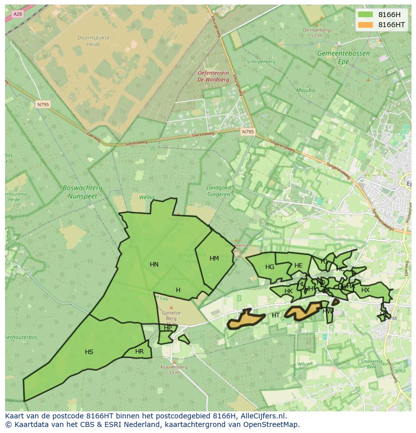 Afbeelding van het postcodegebied 8166 HT op de kaart.