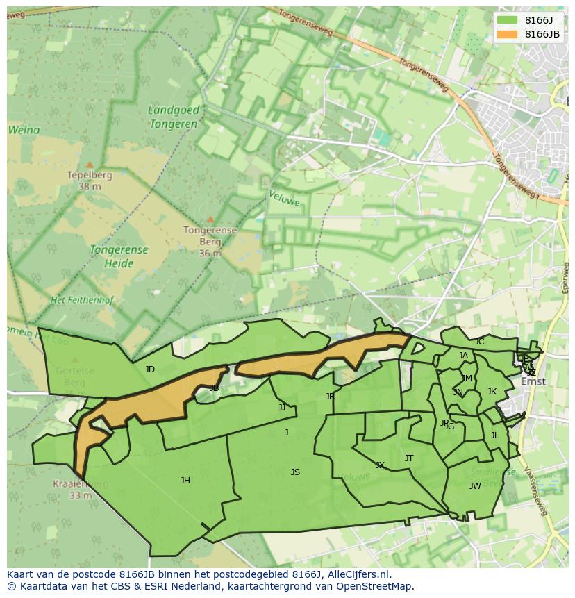 Afbeelding van het postcodegebied 8166 JB op de kaart.