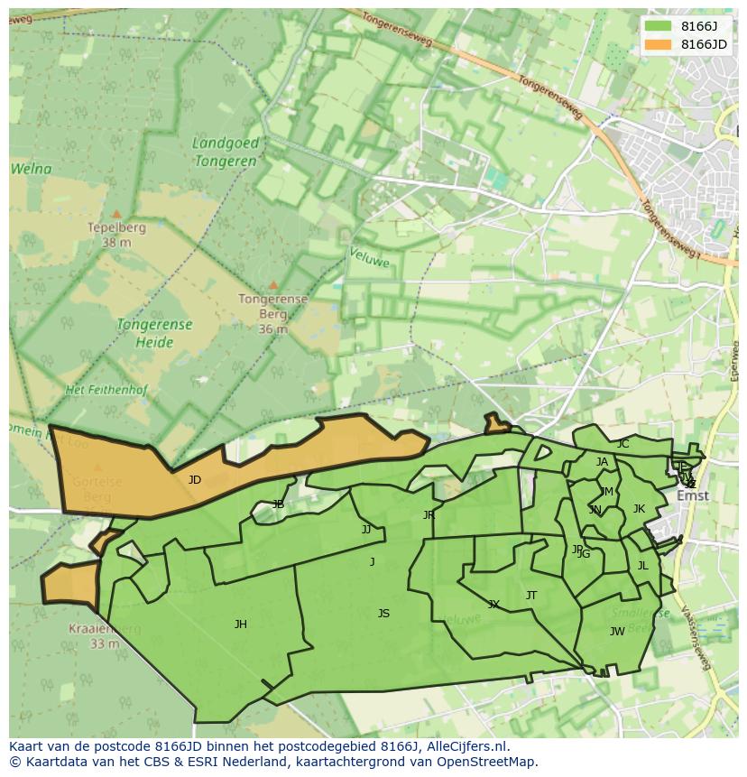 Afbeelding van het postcodegebied 8166 JD op de kaart.
