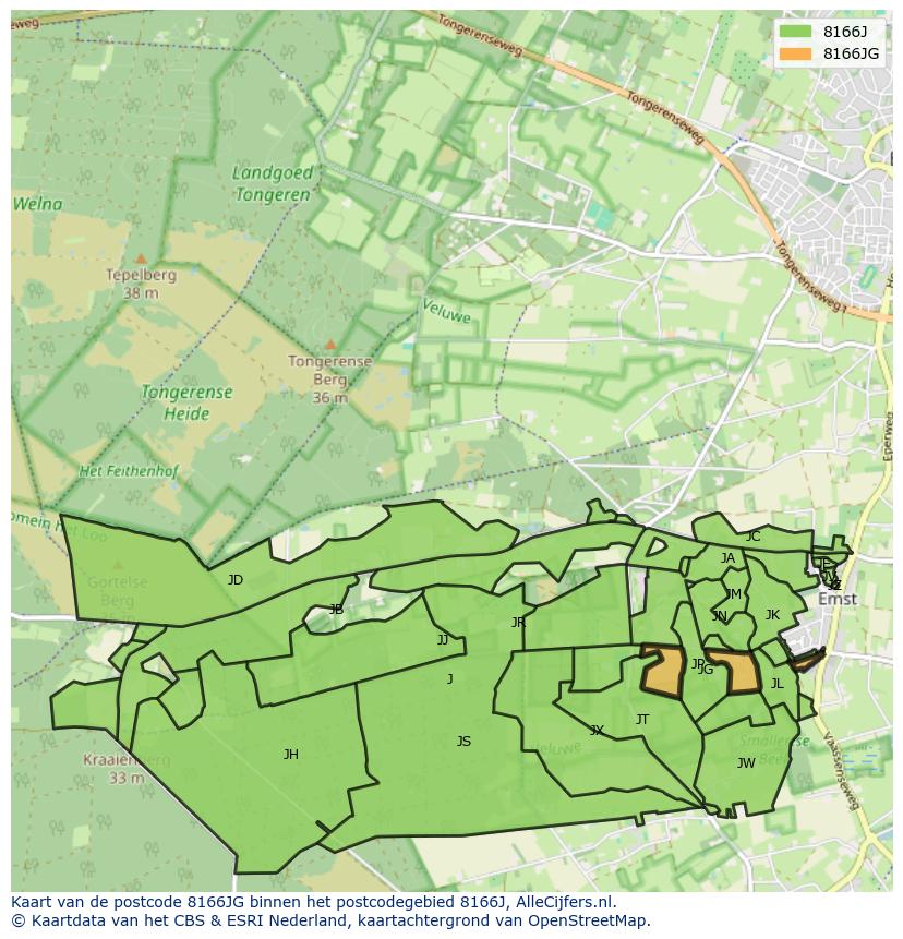 Afbeelding van het postcodegebied 8166 JG op de kaart.