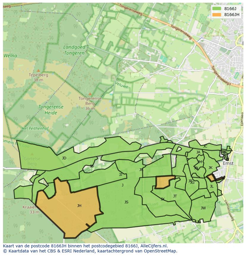 Afbeelding van het postcodegebied 8166 JH op de kaart.