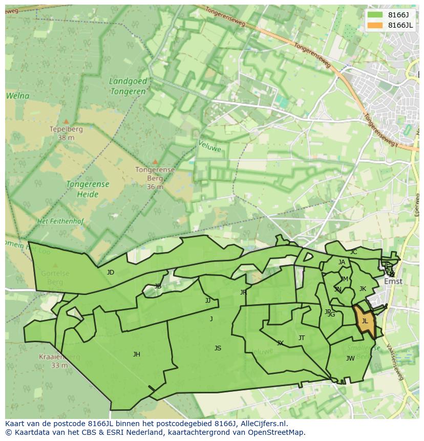 Afbeelding van het postcodegebied 8166 JL op de kaart.