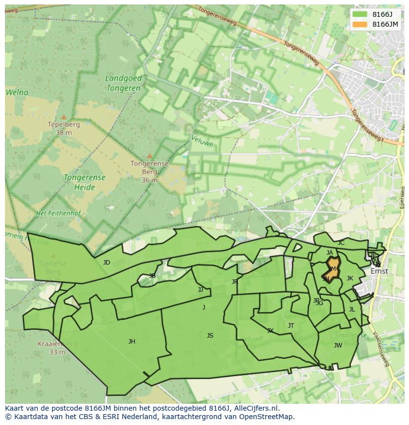 Afbeelding van het postcodegebied 8166 JM op de kaart.